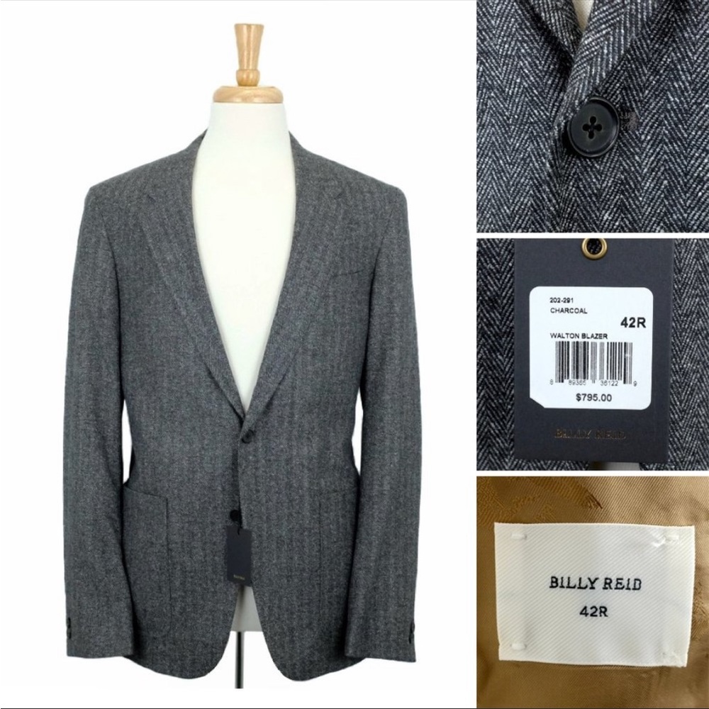 NWT Billy Reid Walton Blazer Gray Herringbone 42R Wool Silk Sport Coat